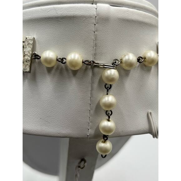 Vintage Off White Bumpy Faux Pearl and AB Rhinestone Earring and Necklace Set - Picture 9 of 9